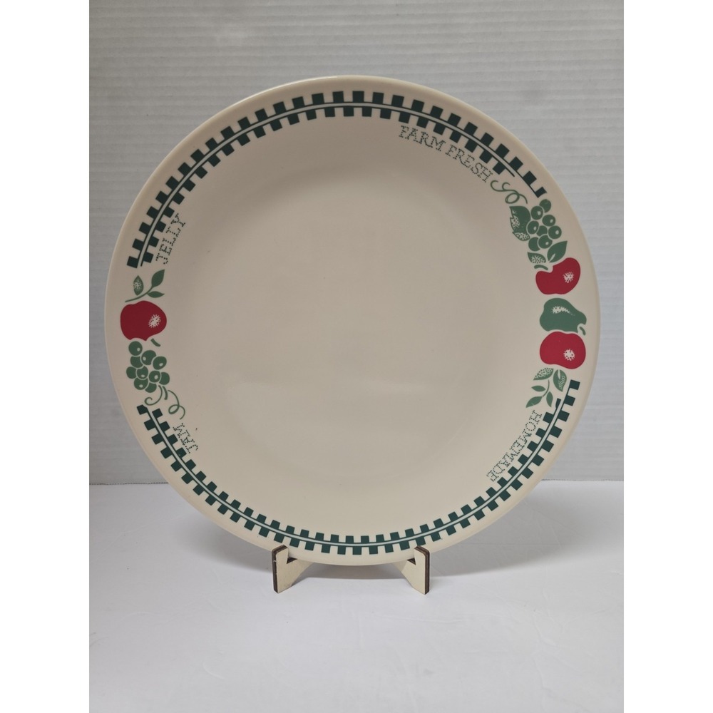 Vintage 1990's Corelle Farm Fresh Dinner Plate Green Check Red Apples Jam Jelly